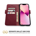 Dreem Fibonacci Wallet Case for iPhone 13 | 2-in-1 Detachable Vegan Leather Cover [Burgundy]
