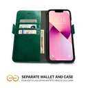 Dreem Fibonacci Wallet Case for iPhone 13 | 2-in-1 Detachable Vegan Leather Cover [Green]