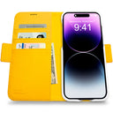 Dreem Fibonacci Wallet Case for iPhone 14 & iPhone 16e Case Wallet | 3-in-1 Magnetic Detachable Vegan Leather Cover [Yellow]