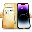 Dreem Fibonacci Wallet Case for iPhone 14 & iPhone 16e Case Wallet | 3-in-1 Magnetic Detachable Vegan Leather Cover [Gold]