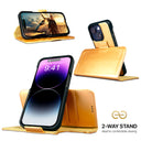Dreem Fibonacci Wallet Case for iPhone 14 & iPhone 16e Case Wallet | 3-in-1 Magnetic Detachable Vegan Leather Cover [Gold]
