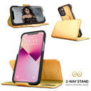 Dreem Fibonacci Wallet Case for iPhone 13 | 2-in-1 Detachable Vegan Leather Cover [Gold]
