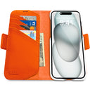 Dreem Fibonacci Wallet Case for iPhone 15 | 2-in-1 Detachable Vegan Leather Cover [Orange]