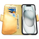 Dreem Fibonacci Wallet Case for iPhone 15 Plus | 2-in-1 Detachable Vegan Leather Cover [Gold]