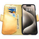 Dreem Fibonacci Wallet Case for iPhone 15 Pro Max | 2-in-1 Detachable Vegan Leather Cover [Gold]