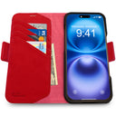 Dreem Fibonacci Wallet Case for iPhone 16 | 2-in-1 Detachable Vegan Leather Cover [Red]