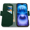 Dreem Fibonacci Wallet Case for iPhone 16 | 2-in-1 Detachable Vegan Leather Cover [Green]