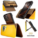 Dreem Fibonacci Wallet Case for iPhone 16 Pro Max | 3-in-1 Detachable Vegan Leather Cover [Chocolate/Yellow]
