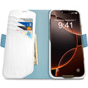 Dreem Fibonacci Wallet Case for iPhone 16 Pro Max | 3-in-1 Detachable Vegan Leather Cover [Light Blue/White]