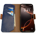Dreem Fibonacci Wallet Case for iPhone 16 Pro | 3-in-1 Detachable Vegan Leather Cover [Chocolate/Royal Blue]