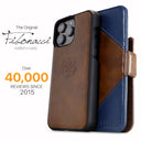 Dreem Fibonacci Wallet Case for iPhone 16 Pro Max | 3-in-1 Detachable Vegan Leather Cover [Chocolate/Royal Blue]