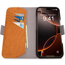 Dreem Fibonacci Wallet Case for iPhone 16 Pro | 3-in-1 Detachable Vegan Leather Cover [Grey/Rust]