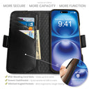 Dreem Fibonacci Wallet Case for iPhone 16 Pro | 2-in-1 Detachable Real Leather Cover [Black]