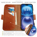 Dreem Fibonacci Wallet Case for iPhone 16 Pro | 2-in-1 Detachable Real Leather Cover [Caramel]