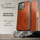 Dreem Fibonacci Wallet Case for iPhone 16 Pro | 2-in-1 Detachable Real Leather Cover [Caramel]