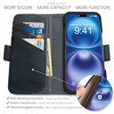 Dreem Fibonacci Wallet Case for iPhone 16 Pro Max / 2-in-1 Shockproof case with Detachable Luxury Real Leather Folio [Graphite Blue]