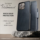 Dreem Fibonacci Wallet Case for iPhone 16 Pro | 2-in-1 Detachable Real Leather Cover [Graphite Blue]