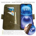 Dreem Fibonacci Wallet Case for iPhone 16 Pro | 2-in-1 Detachable Real Leather Cover [Olive]