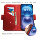 Dreem Fibonacci Wallet Case for iPhone 16 Pro | 2-in-1 Detachable Real Leather Cover [Red]