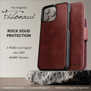 Dreem Fibonacci Wallet Case for iPhone 16 Pro | 2-in-1 Detachable Real Leather Cover [Wine]