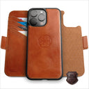 Dreem Fibonacci Wallet Case for iPhone 16 Pro | 2-in-1 Detachable Real Leather Cover [Caramel]