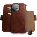 Dreem Fibonacci Wallet Case for iPhone 16 Pro | 2-in-1 Detachable Real Leather Cover [Chestnut]