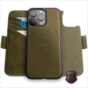 Dreem Fibonacci Wallet Case for iPhone 16 Pro | 2-in-1 Detachable Real Leather Cover [Olive]