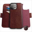 Dreem Fibonacci Wallet Case for iPhone 16 Pro | 2-in-1 Detachable Real Leather Cover [Wine]